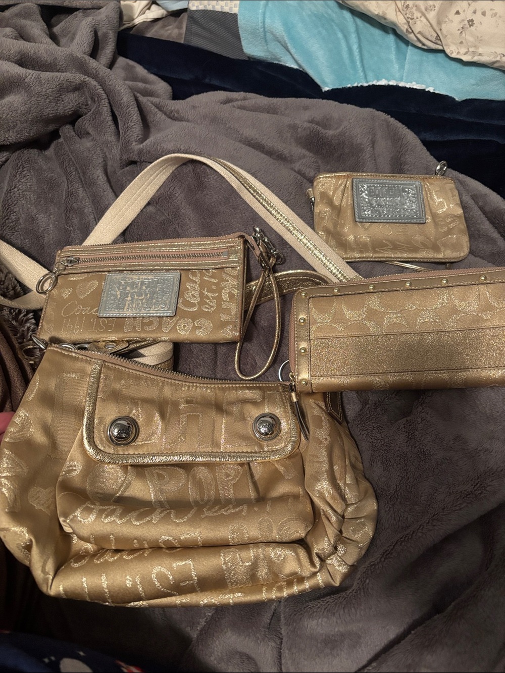 Coach Metallic Gold Signature Multi-Piece Shoulder Bag Set